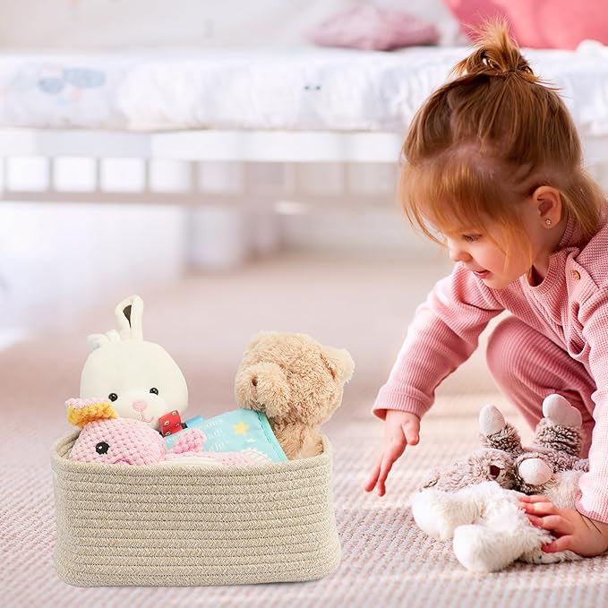 Small Woven Storage Baskets 12“X8”X5“ Decorative Rope Bins for Organizing Shelves, Closets, and Toys, Empty Gift Baskets, Cute Organizer Basket for Home and Office (oatmeal, regular)-Ruum Studio Home