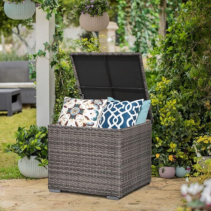 Super Patio Outdoor Patio Storage Box Waterproof, Wicker Storage Bin Deck Box for Cushions, Garden Tools, 88 Gallon, Gray-Ruum Studio Home