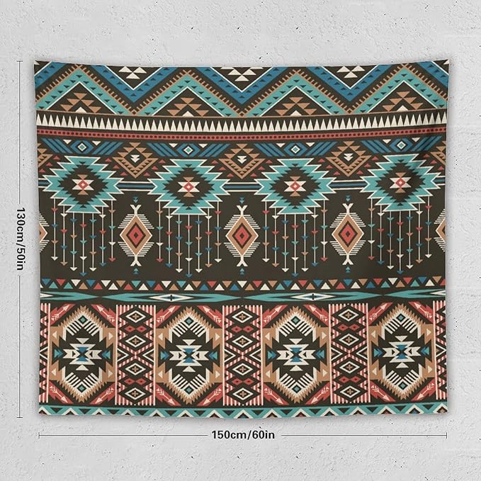 HZOHNAGO Aztec Tapestry Turquoise Blue and Brown and Native American Tribal Pattern Printed Wall Tapestry Wall Hanging for Bedroom Living Room Dorm 60" W x 50" H-Ruum Studio Home