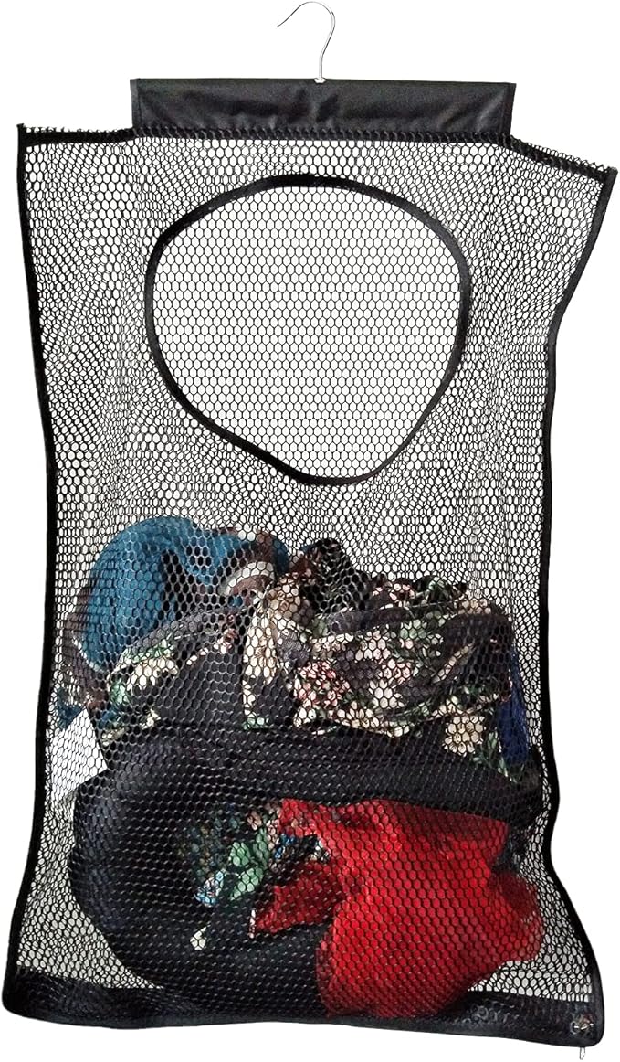 Hanging Mesh Laundry Hamper (30in*20in*2in) Large Dirty Clothes Bag, Can Be Used Behind The Door & Closet & Caravan& Bathroom (Black)-Ruum Studio Home