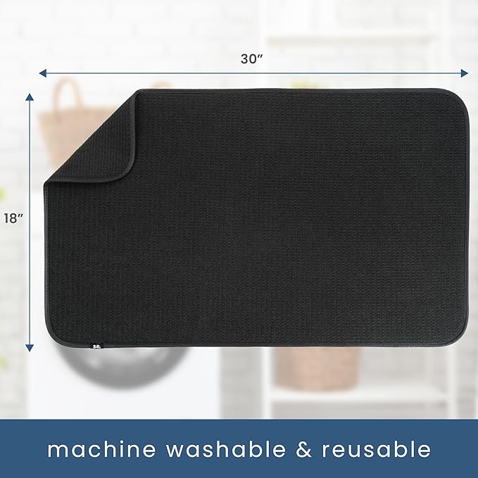 S&T INC. Dish Drying Mat Jumbo, 18” x 30”, Absorbent Microfiber Kitchen Counter Mat, Dish Drying Pad for Dishes, Utensils, Pots and Pans, Jumbo, Black-Ruum Studio Home