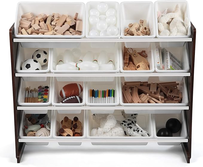 Humble Crew Supersized Toy Storage Organizer with 16 Removable Bins, Espresso/White – Large Toy Storage for Toddlers Ideal for Kids' Rooms, Playrooms, and Nurseries - Modern Toy Bins for Kids-Ruum Studio Home