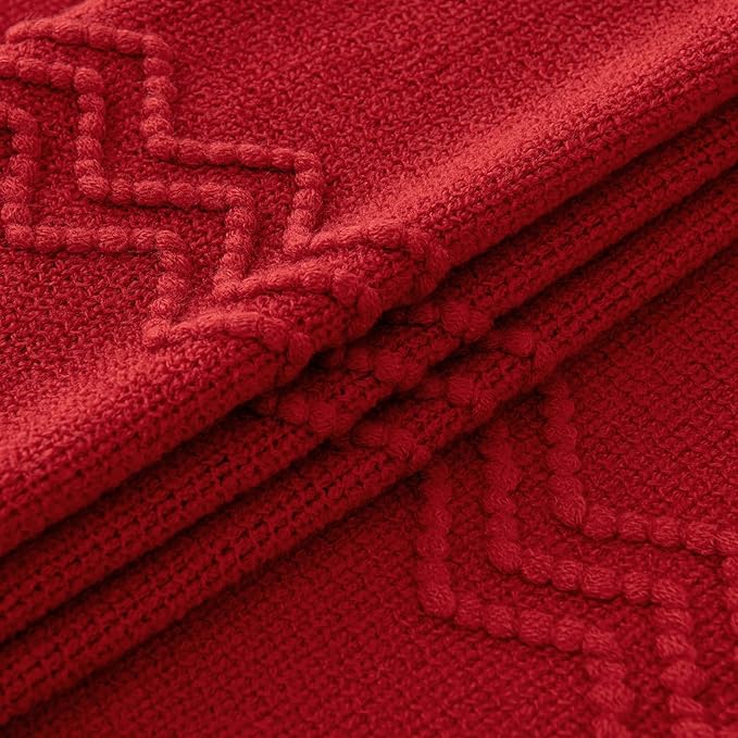 MIULEE Red Knitted Throw Blanket for Couch Boho Textured Cozy Woven Blanket with Tassels for Sofa Chair Bed Living Room Acrylic Wave Pattern 50"x60"-Ruum Studio Home