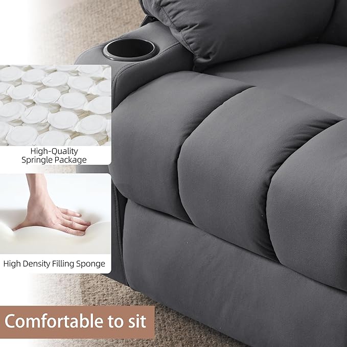 Rocker Swivel Recliner Chair for Adults, Overstuffed Large Manual Recliner Glider with Massage and Heat, Comfy Soft Fabric Living Room Reclining Sofa Chair(Technical Grey)-Ruum Studio Home