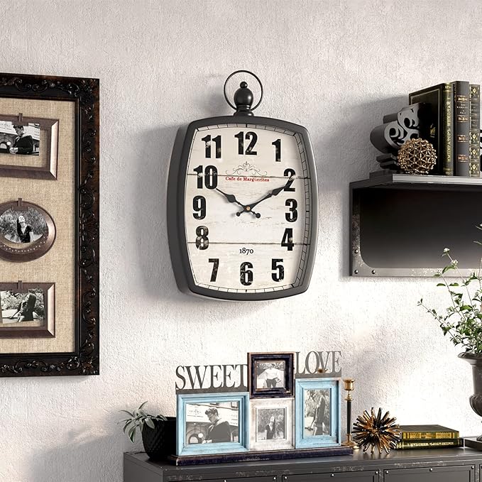 Menterry Rectangle Retro Large Wall Clock, Old-Fashioned Vintage Design, Black Antique Style, Battery Operated Silent Decor Wall Clocks for Farmhouse,Kitchen,Office (15.5" H x 10.2" W)-Ruum Studio Home