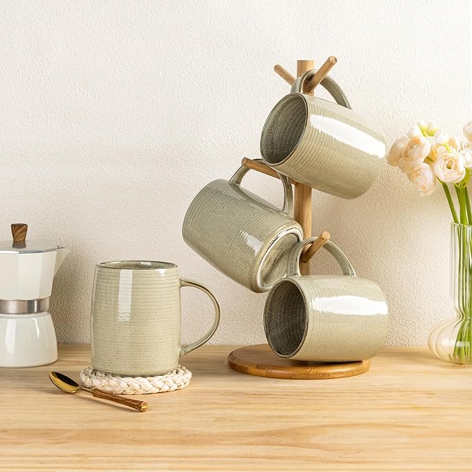 GBHOME Large Coffee Mugs Set of 6, 18oz Handmade Ceramic Coffee Mugs Set with Gradient color for Latte/Tea/Beer/Hot Cocoa, Dishwasher & Microwave Safe, Khaki-Ruum Studio Home