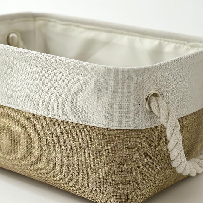 TheWarmHome Storage Basket for Organizing - 1 Pack 12x8x5.2 inch Baskets for Gifts Empty with Handles, Fabric Storage Cubes for Organizer Closet Dog Gift Cloth Toy (Whiet & Khaki)-Ruum Studio Home
