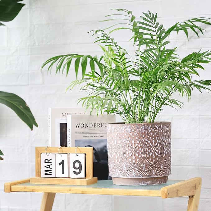 8 Inch + 6 Inch Plant Pot with Drainage Holes and Saucers, Indoor Ceramic Planter for Plants Succulent Orchid Flower Pots-Ruum Studio Home