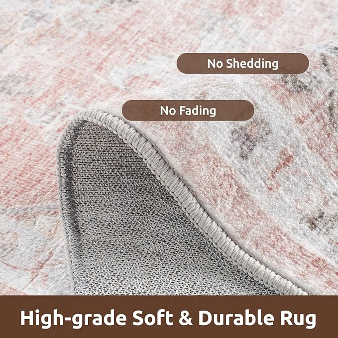 AMOAMI-Area Rug 5X7 Rugs for Living Room-Vintage Soft Pink Rugs for Bedroom-Non Slip Carpet-Machine Washable Rug for Dining Room Living Room Bedroom Office Under Table-Ruum Studio Home