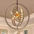 18" Crystal Globe Sputnik Chandelier, 6-Light Black Gold Modern Adjustable Hanging Ceiling Pendant Light Fixture for Entryway Foyer Stairway Bedroom Dining Living Room Hallway-Ruum Studio Home