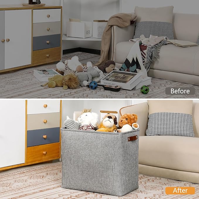 DULLEMELO Large Storage Baskets for Blankets Living Room 51L Canvas Storage Baskets for Organizing 3 Pack Collapsible Baskets Bins for Organizing Home Office with Handles (Grey)-Ruum Studio Home