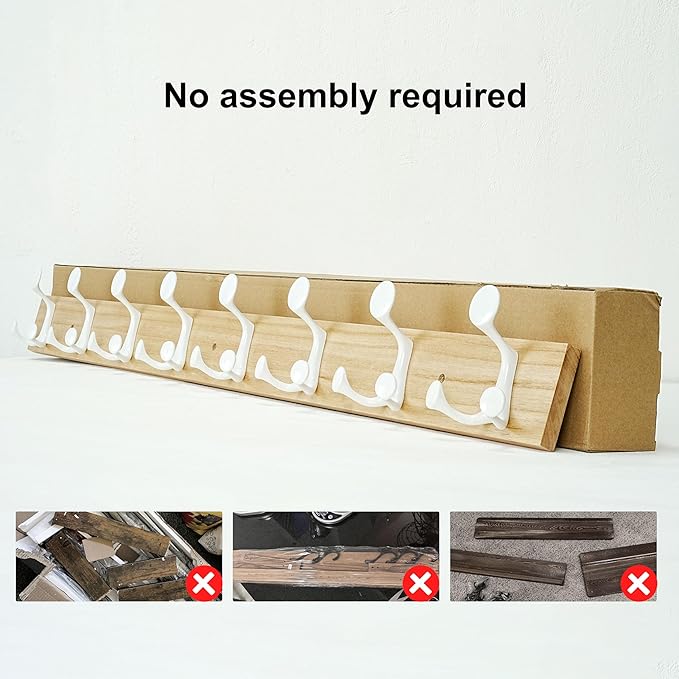 SKOLOO 43-Inch Natural Wood Coat Rack Wall Mount with 8 Triple Hooks - Ideal for Family Entrances, Classrooms, and Pet Supplies Storage - Perfect Coat Hooks for Wall-Ruum Studio Home