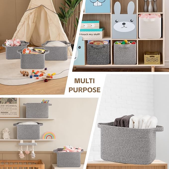 OIAHOMY Storage Basket, Woven Baskets for Storage, Cotton Rope Basket for toys,Towel Baskets for Bathroom - Pack of 3, Light Grey-Ruum Studio Home