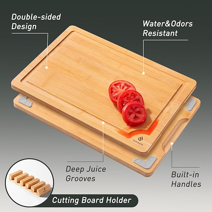 5 Packs Bamboo Cutting Board Set with Non Slip Feet Holder and Over Sink Nice Solid Thick Wood Juice Groove Chopping Board Small Big Xl XXl xlarge Oversized Kitchen Counter Organic Vegetable Meat Kit-Ruum Studio Home