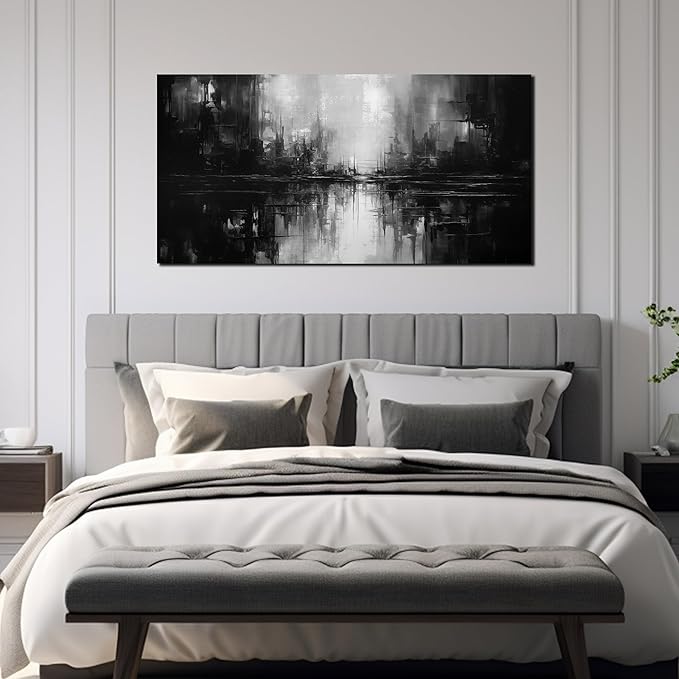 TYTAUPT Abstract Canvas Wall Art For Living Room Black and White Wall Art For Office Bedroom Wall Decor 24 x 48 Inch-Ruum Studio Home