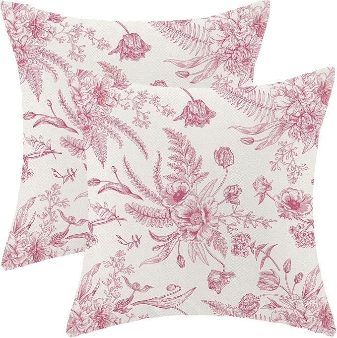 CXMEIFLY Hot Pink Spring Pillow Covers 18 x 18 Inch Set of 2 for Chinoiserie Flowers Decor Throw Pillows Floral Leaves Seasonal Plant Outdoor Decorative Cushion Cases for Couch Bed Decorations-Ruum Studio Home