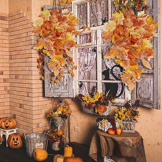 RECUTMS Fall Leaves Fall Decorations for Home Clearance Fall Decor Leaf Fall Decorations Fall Decorations for Home Thanksgiving Decorations Hanging Plants Indoor Artificial Wall Decor(Orange)-Ruum Studio Home