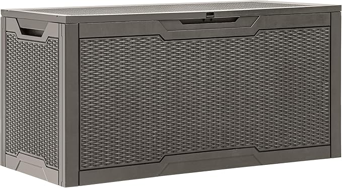 YITAHOME 100 Gallon Outdoor Storage Box, Large Water Resistant Resin Deck Box, Indoor Outdoor Lockable Storage Container for Patio, Garden, Cushions, Tools, Equipment (Taupe)-Ruum Studio Home