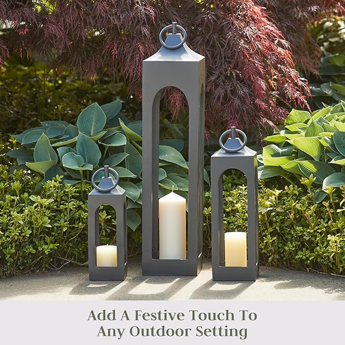 Medium Black Lantern, Rustic Metal Decorative Lantern, Candle Holder for Indoor & Outdoor, Home Decor for Patio, Garden & Tabletop, Hanging Lantern for Parties & Weddings-Ruum Studio Home