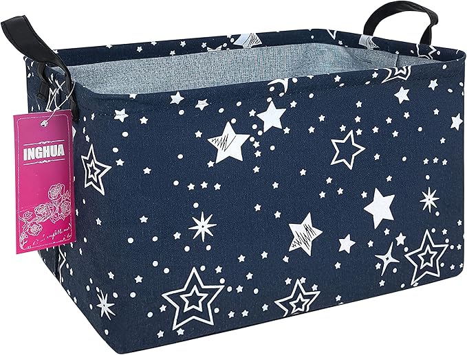 Rectangular Storage Basket Fabric Organizer Bin for Toys,Books,Clothes,Gifts,Pets-Perfect for Home,Office,Nursery,Dorm,Shelf(Rec-Blue star )-Ruum Studio Home