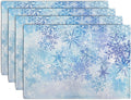 Blue Snowflake Winter Placemats Set of 4 Xmas Snow Place Mat Merry Christmas Linen Fabric Table Mats Washable Heat Resistant Placemat for Farmhouse Kitchen Dining Party Decoration-Ruum Studio Home