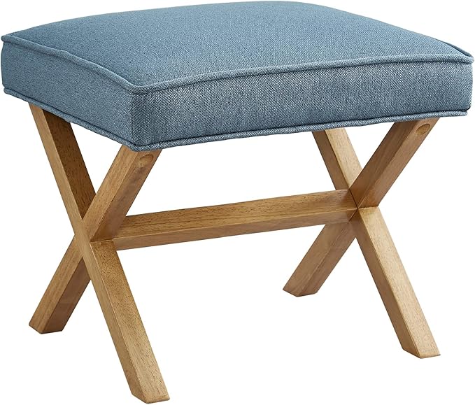 Amazon Basics Small Ottoman Foot Rest, Mid-Century Modern X Square Polyester Foot Stool, Indigo Blue, 20"W x 18"D x 18"H (Previously Rivet Brand)-Ruum Studio Home