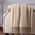 CUDDLE DREAMS Silk Throw Blanket with Hand-Knotted Fringe, Natural, Soft & Breathable (Herringbone-Taupe)-Ruum Studio Home