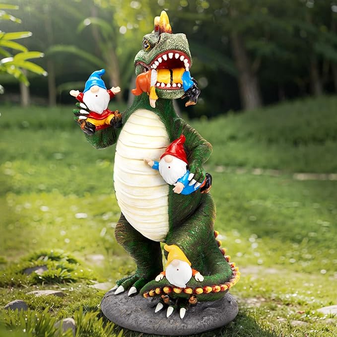 Dinosaur Eating Gnomes Garden Decor Statue - Funny Dinosaur Gnome Massacre Outdoor Decor for Yard, Patio, Lawn Ornaments - Garden Gifts for Mothers Day, Housewarming, Festival-Ruum Studio Home