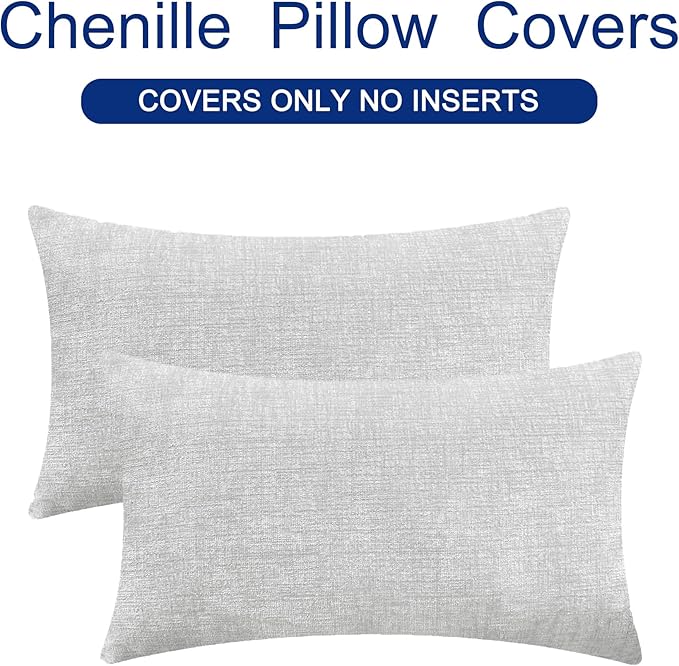CaliTime Throw Pillow Covers Decorative 16 X 26 Inches Pack of 2 Cozy Chenille Cushion Cases for Couch Sofa Bed Living Room Home Moonbeam Gray-Ruum Studio Home