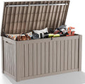 150 Gallon Deck Box Large Outdoor Storage for Patio Furniture,Outdoor Cushions,Garden Tools and Pool Supplies,Waterproof,Resin,Lockable(Grey)-Ruum Studio Home