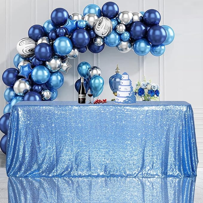 SquarePie Sequin Tablecloth 90 x 156 Inch Baby Blue Sparkly Table Linen for Wedding Party-Ruum Studio Home
