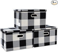 PRANDOM Large Collapsible Storage Bins with Lids [3-Pack] Fabric Foldable Storage Boxes Organizer Containers Baskets Cube with Cover for Home Bedroom Closet Office Black and White (17.7x11.8x11.8)-Ruum Studio Home