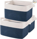 OIAHOMY Storage Baskets - Woven Cotton Rope Baskets for Shelves, Toy Towel Organizer Bins, Pack of 3, Blue & White-Ruum Studio Home