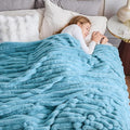 NEWCOSPLAY Faux Fur Twin Blanket Blue 3D Ribbed Plush Thick Warm Blanket for Couch Sofa Bed 850GSM (Blue Ribbed, Twin(60"x80"))-Ruum Studio Home