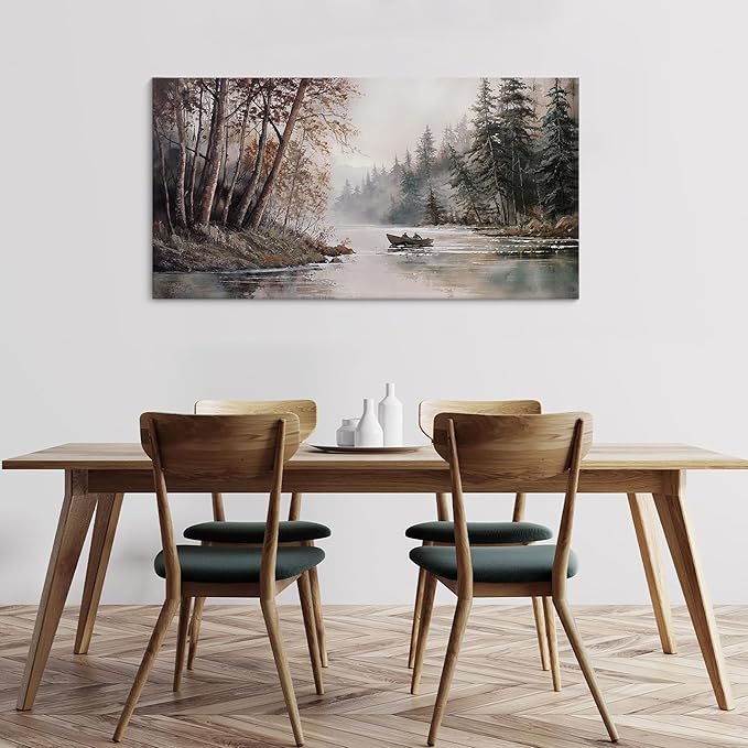 HGUAOA Mountain Canvas Wall Art Rustic Lake Landscape - Nature & Forest Scenery Paintings Pictures for Living Room & Bedroom Wall Decor Vintage Artwork for Walls-Ruum Studio Home