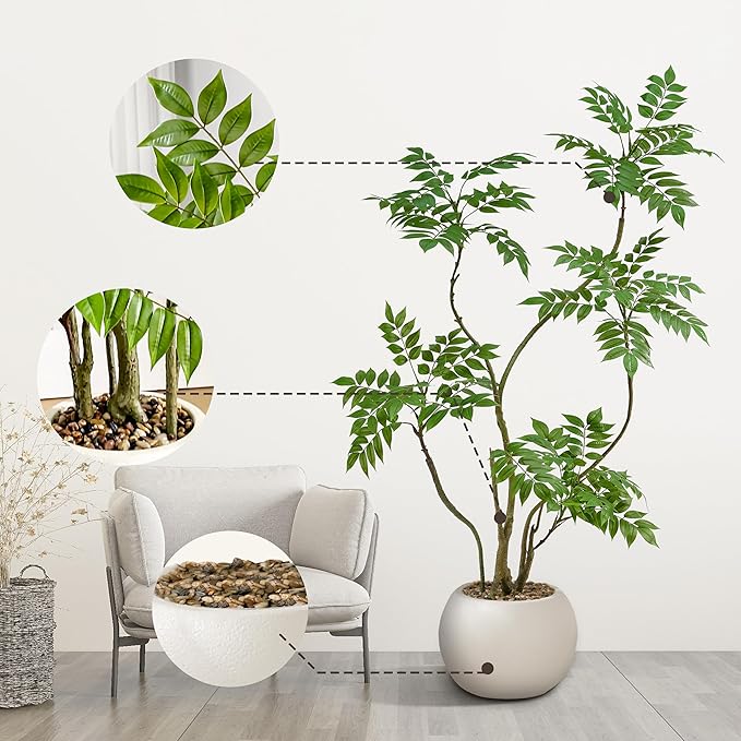 Artificial Mahonia Fortunei Tree 5FT,Tall Fake Plant Artificial Sumac Tree, Faux Plants Indoor Fake Plants Decor with Pots for Home Office Bathroom Bedroom Living Room Decorations Housewarming-Ruum Studio Home