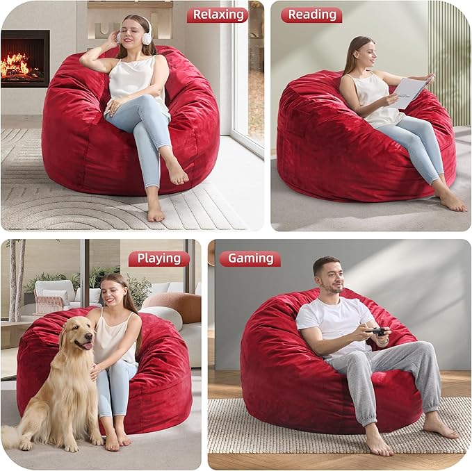 Hobestluk 4FT Bean Bag Chair Giant Bean Bag Chairs for Adults Large Bean Chairs with Removable Cover, Beanbag Chair with Filler, Adult Bean Bag Chairs for Living Room, Bedroom-Ruum Studio Home