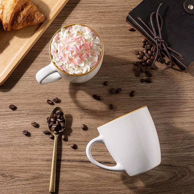 GBHOME Ceramic Coffee Mugs Set of 6, 12oz Stoneware Coffee Mugs Set For Dad Mom Women MEN, Light Weight Ceramic Coffee Cups for Latte/Tea/Beer/Hot Cocoa, Dishwasher & Microwave Safe-Pearl White-Ruum Studio Home