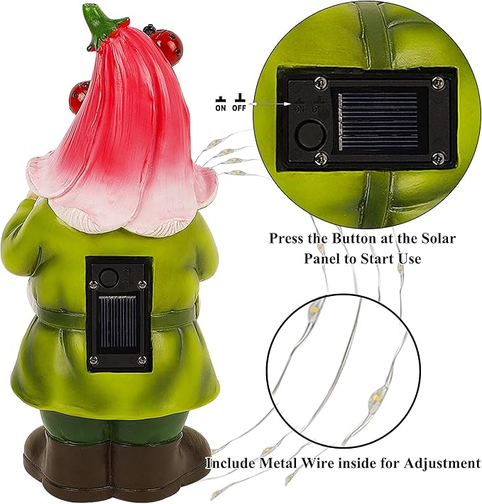 Joliyoou Solar Garden Statue Outdoor Decor, 10.2" H Resin Gnome with Watering Can & Solar Fairy Lights, Waterproof Standing Gnome Figurine for Lawn Yard Pathway Patio Front Door Decoration-Ruum Studio Home