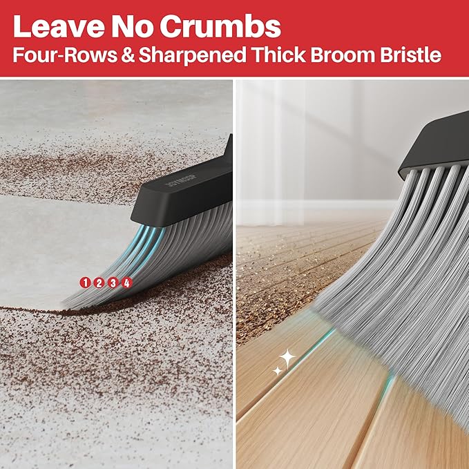 JOYMOOP Black and Red Broom and Dustpan Set, Upright Angle Design with Built-in Comb Teeth for Home, Office, Hard Floors-Ruum Studio Home