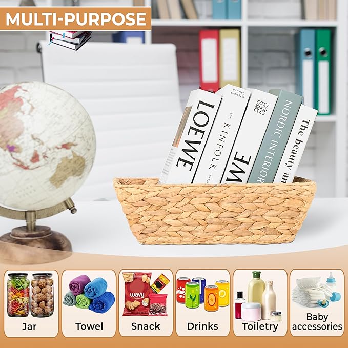 Set of 3 Snack Baskets, Wicker Snack Basket Organizer for Office, Small Wicker Baskets with Handles, (3 Medium Basket)-Ruum Studio Home