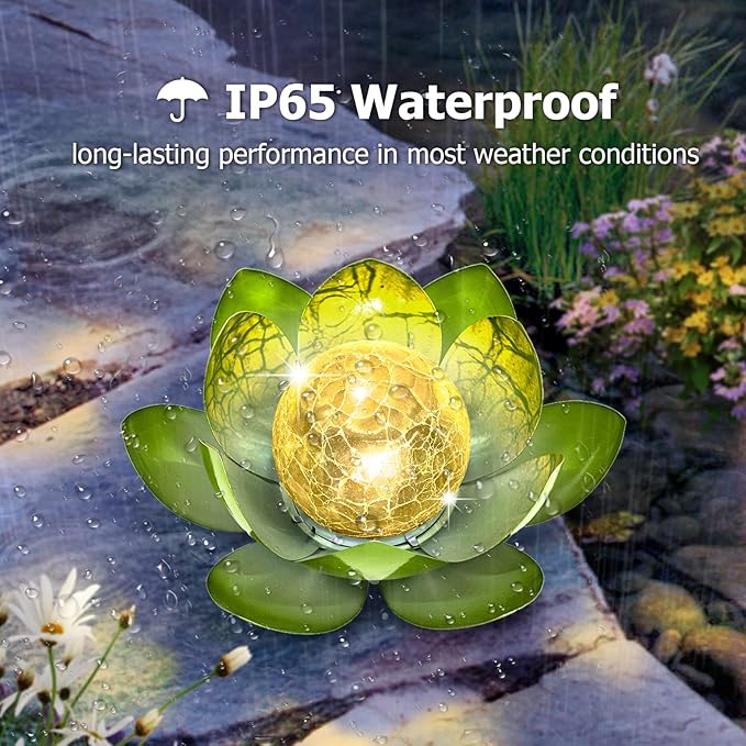 Garden Solar Light Outdoor(2Pack),Crackle Globe Glass Lotus Decoration, Waterproof Metal LED Flower Lights for Patio,Lawn,Walkway,Tabletop,Ground-Ruum Studio Home
