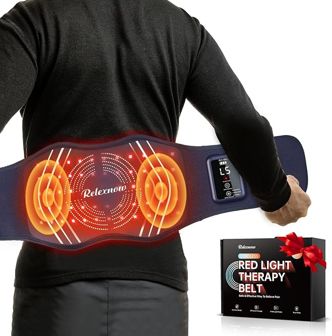 Red Light Therapy Massage Belt with 5 Heating Levels, 3 Vibration Modes, Infrared Light Therapy for Body,Wearable Light Therapy Device with Timer for Back Shoulder Waist Muscle Pain Relief-Ruum Studio Home