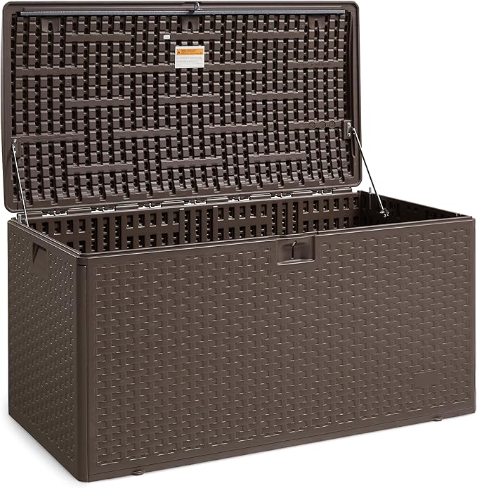 Amazon Basics Outdoor Organization & Storage Deck Box with Lid, 99 Gallon, Brown-Ruum Studio Home