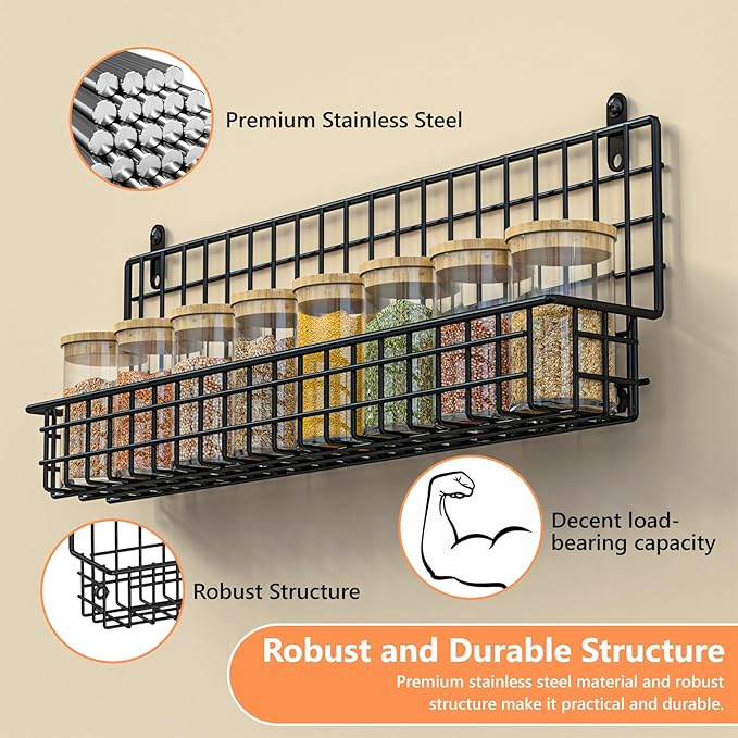 X-cosrack Spice Rack Organizer, 5-Tier Wall Spice Rack, Stackable Hanging Spice Jars Storage Racks, Great for Kitchen and Pantry, Up to Storage 48 Jars(Patent No.:D909138S)-Ruum Studio Home