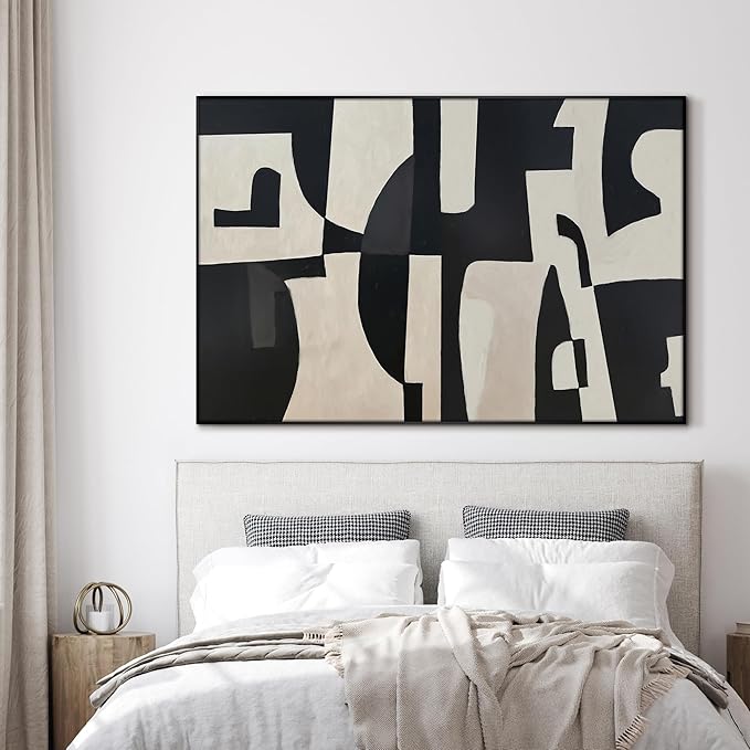 SIGNWIN 46"x72" Extra Large Framed Wall Art Black and White Abstract Geometric Design, Minimalist Modern Print for Home Living Room Bedroom Decor (Frame Assembly Required)-Ruum Studio Home