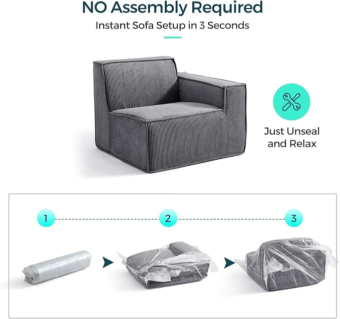 LINSY HOME Oversized Modular Sectional Sofa, 105" Cloud Couch L Shaped 3-Seat Sofa with Ottoman, Corduroy Deep Seat Modular Couches for Living Room, No Assembly Required, Bluish Grey-Ruum Studio Home
