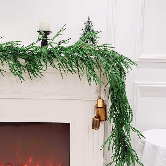 2PCS 9FT Christmas Garland Norfolk Pine Garland Real Touch Artificial Greenery Garland for Mantle Fireplace Table Indoor Outdoor Decor (Normal)-Ruum Studio Home
