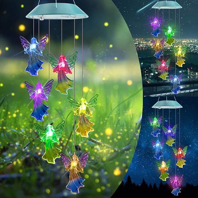 Toodour Solar Wind Chimes, Color Changing Angel Wind Chimes, LED Decorative Mobile, Gifts for Mom Grandma, Waterproof Outdoor Decorative Lights for Garden, Patio, Yard, Window Outdoor Decor-Ruum Studio Home