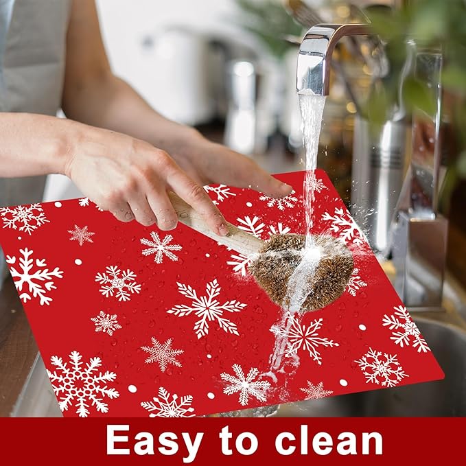 Christmas Placemats Set of 6 Christmas Red and White Snowflake Plastic Table Mats Winter Place Mats Washable Seasonal Xmas Winter Holiday Table Decoration for Indoor Outdoor Party Kitchen Dining-Ruum Studio Home